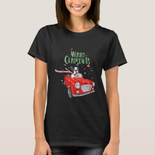 Funny French Bulldog Riding Red Car Merry Christma T-Shirt