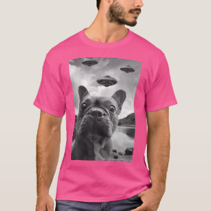 Funny French Bulldog Selfie With Ufos Weird Puppy T-Shirt