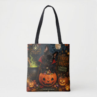 Funny French Bulldog Trick or Treat Halloween Tote Bag