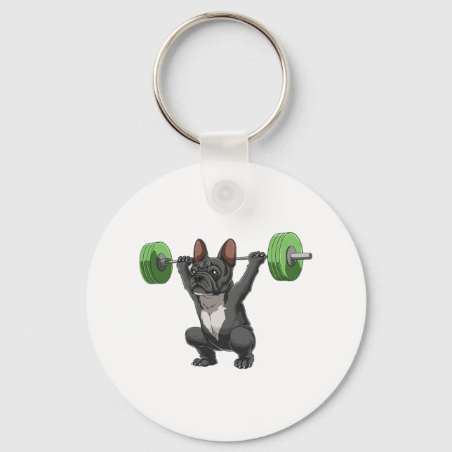 Funny French Bulldog Weightlifting And Bodybuildin Key Ring (Front)