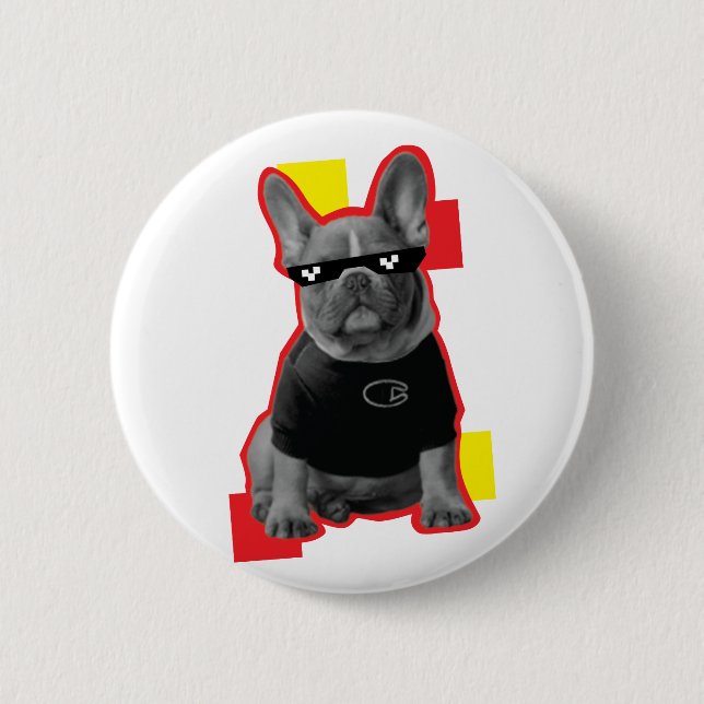 Funny French Bulldog With Pixel Sunglasses Button  (Front)