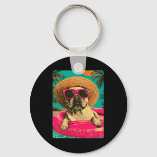 Funny French Bulldog With Sunglasses Cute Dog Pool Key Ring
