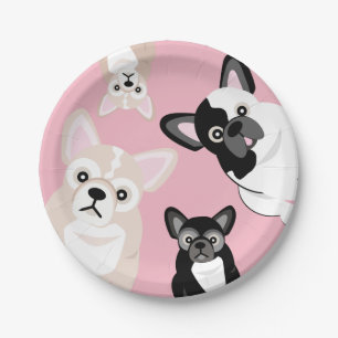 Funny French Bulldogs Birthday Cake Paper Plate