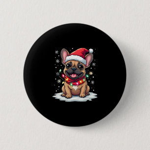 Funny French Bulldogs Christmas Santa Hat Lights S 6 Cm Round Badge
