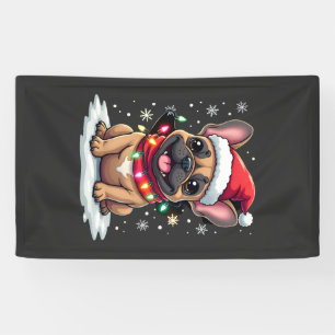 Funny French Bulldogs Christmas Santa Hat Lights S Banner