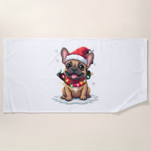 Funny French Bulldogs Christmas Santa Hat Lights S Beach Towel