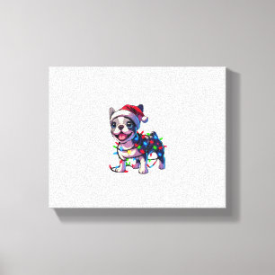 Funny French Bulldogs Christmas Santa Hat Lights S Canvas Print
