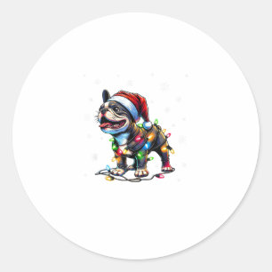 Funny French Bulldogs Christmas Santa Hat Lights S Classic Round Sticker