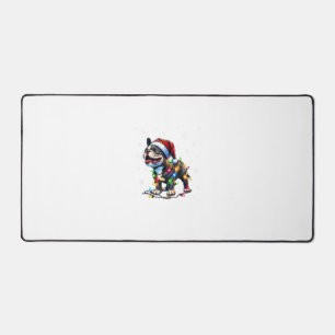 Funny French Bulldogs Christmas Santa Hat Lights S Desk Mat