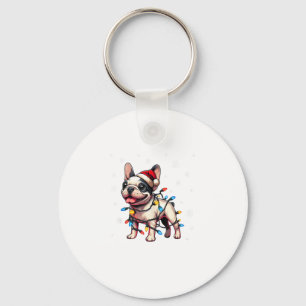 Funny French Bulldogs Christmas Santa Hat Lights S Key Ring