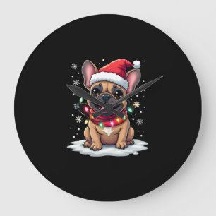 Funny French Bulldogs Christmas Santa Hat Lights S Large Clock
