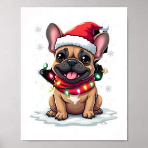 Funny French Bulldogs Christmas Santa Hat Lights S Poster