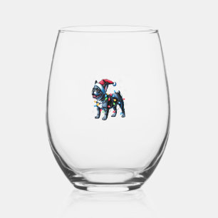 Funny French Bulldogs Christmas Santa Hat Lights S Stemless Wine Glass