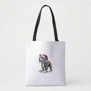 Funny French Bulldogs Christmas Santa Hat Lights S Tote Bag