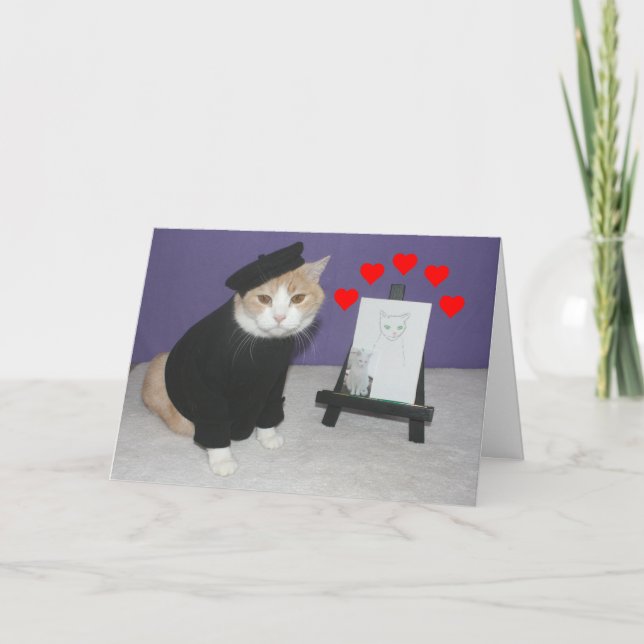 Funny French Cat Valentine Holiday Card (Front)