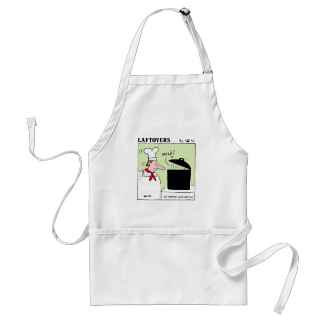 Funny French Chef Cartoon Foodie Humor Voila Standard Apron (Front)