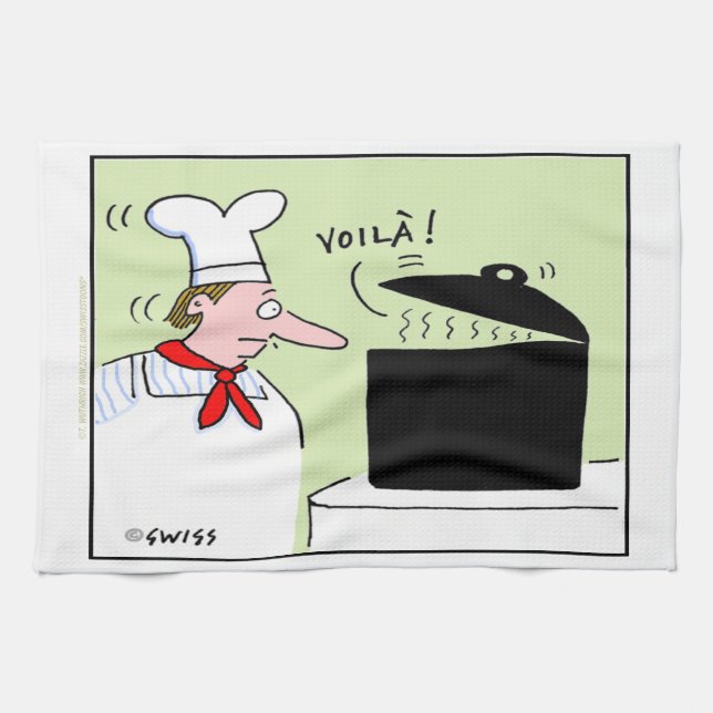 Funny French Chef Gourmet Cartoon Kitchen Towel (Horizontal)