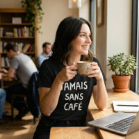 Funny French Jamais Sans Café Coffee Quote Graphic