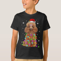 Funny French Poodle Dog Santa Hat Christmas Lights
