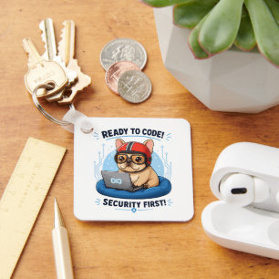 Funny Frenchie Coder Cybersecurity Dog Sticker Key Ring