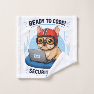 Funny Frenchie Coder Cybersecurity Dog Sticker Wash Cloth