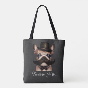 Funny Frenchie Custom Grey Tote Bag