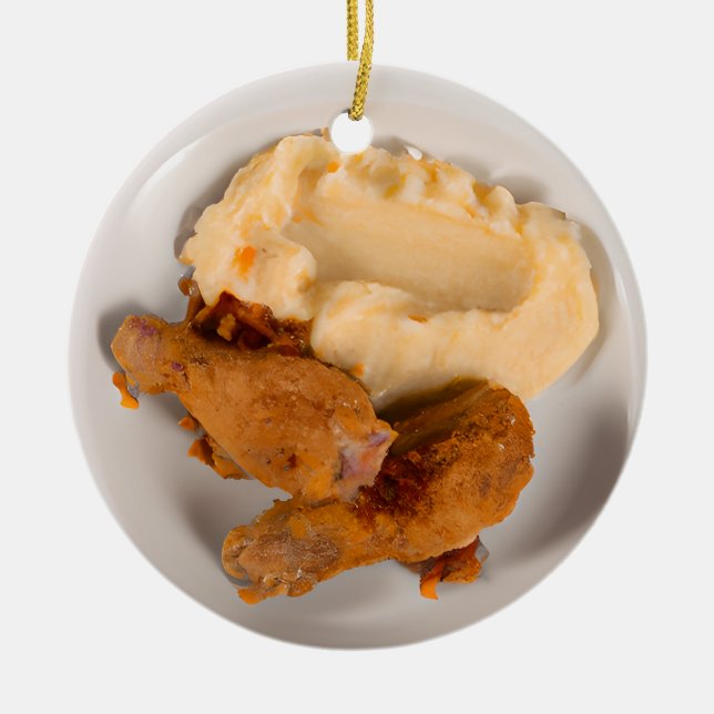 Funny Fried Chicken Pun Christmas Ceramic Tree Decoration (Front)