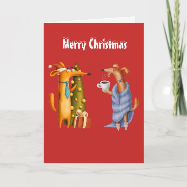 Funny Friend Christmas Card Holiday Dachshund Dogs (Front)