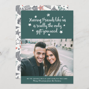Funny Friends Modern Christmas Photo Green Holiday Card