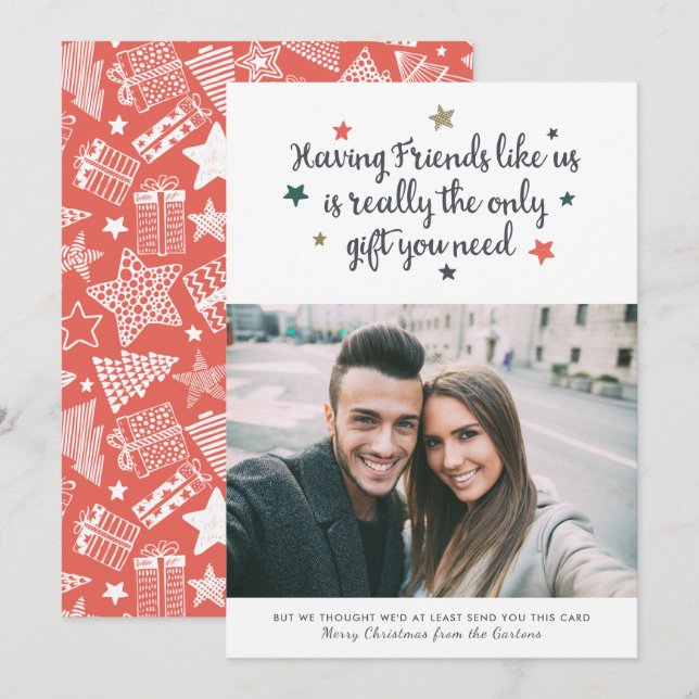 Funny Friends Modern Christmas Photo White Holiday Card (Front/Back)