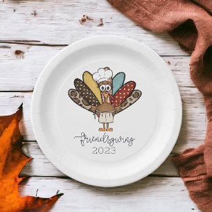 Funny Friendsgiving / Turkey Chef Personalised Paper Plate
