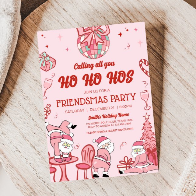 Funny Friendsmas Santa Ho Ho Hos Christmas Party Invitation (Funny Friendsmas Santa Christmas Party Invitation)