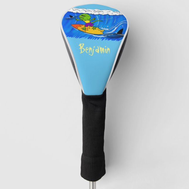 Funny frilled neck lizard surfing cartoon golf head cover (Front)