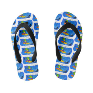 Funny frilled neck lizard surfing cartoon kid's jandals