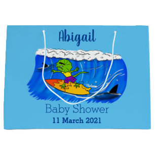 Funny frilled neck lizard surfing cartoon large gift bag