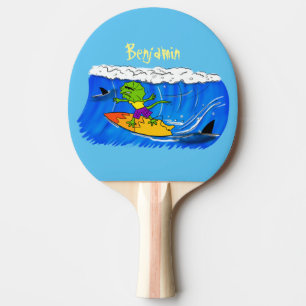 Funny frilled neck lizard surfing cartoon ping pong paddle