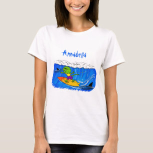 Funny frilled neck lizard surfing cartoon T-Shirt