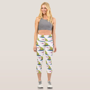 Funny frog and fly cartoon capri leggings