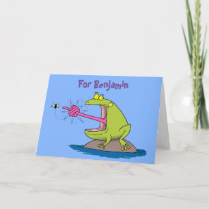 Funny frog and fly cartoon card
