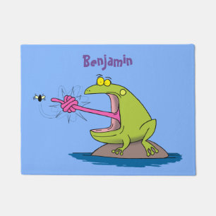 Funny frog and fly cartoon doormat