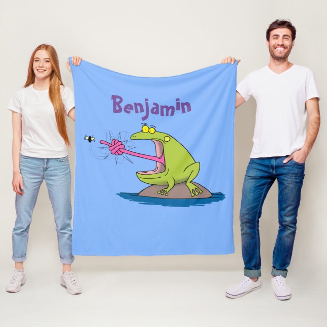 Funny frog and fly cartoon fleece blanket (In Situ)