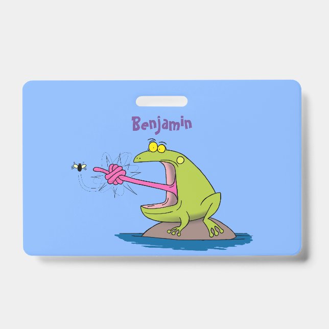 Funny frog and fly cartoon ID badge (Front)