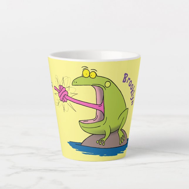 Funny frog and fly cartoon latte mug (Front)