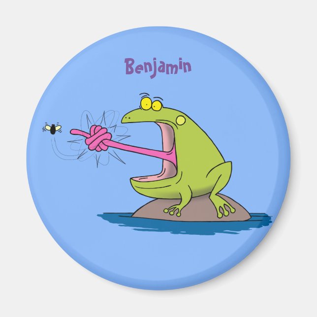 Funny frog and fly cartoon magnet (Front)