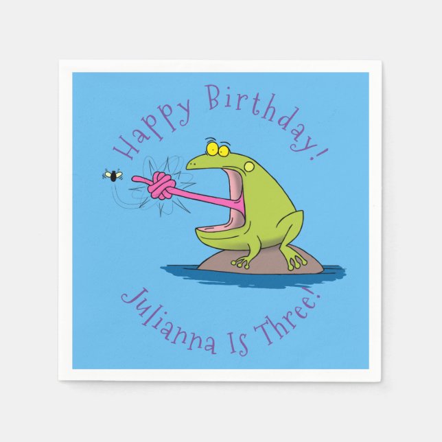 Funny frog and fly cartoon napkin (Front)