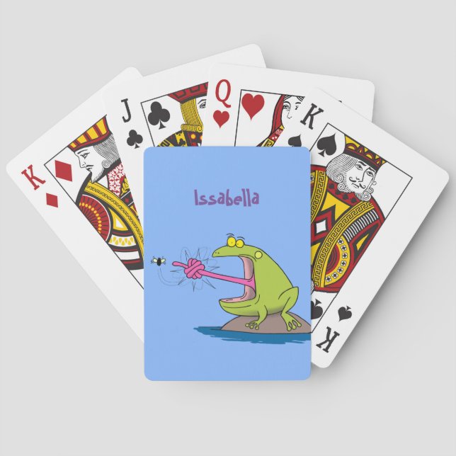 Funny frog and fly cartoon personalised playing cards (Back)