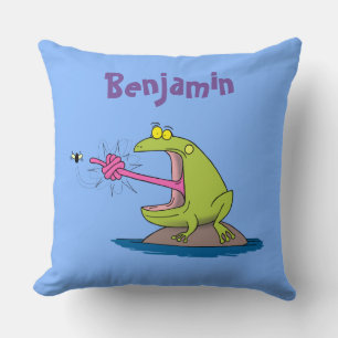 Funny frog and fly cartoon pillow