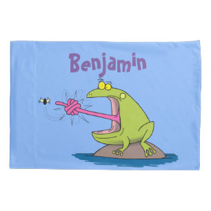 Funny frog and fly cartoon pillowcase