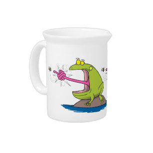 Funny frog and fly cartoon pitcher