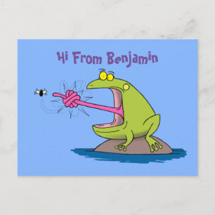 Funny frog and fly cartoon postcard